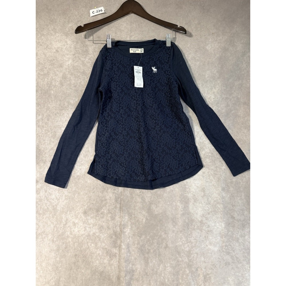 Abercrombie Kids Shirt Navy Sz 9/10 Lace Overlay Long Sleeve NWT
